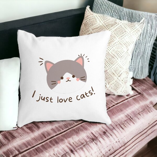 Perna Decorativa Patrata I Just Love Cats, 40x40 cm, Alba, Mata, Husa Detasabila, Burduf 12 40x40 cm