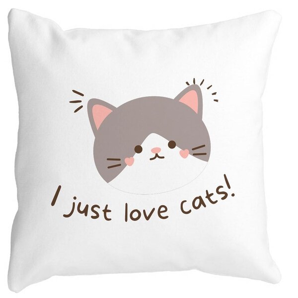 Perna Decorativa Patrata I Just Love Cats, 40x40 cm, Alba, Mata, Husa Detasabila, Burduf 11 Perna Decorativa Patrata I Just Love Cats