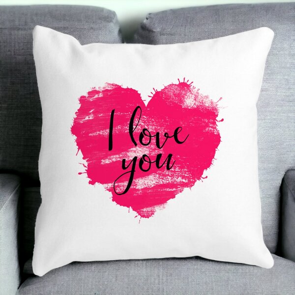 Perna Decorativa Patrata I Love You, 40x40 cm, Alba, Mata, Husa Detasabila, Burduf 12 40x40 cm