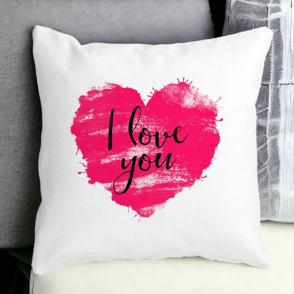 Perna Decorativa Patrata I Love You, 40x40 cm, Alba, Mata, Husa Detasabila, Burduf 13 Alba