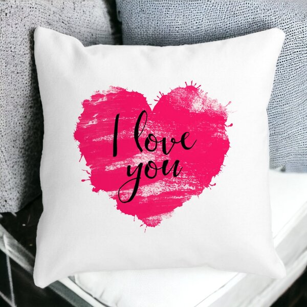 Perna Decorativa Patrata I Love You, 40x40 cm, Alba, Mata, Husa Detasabila, Burduf 14 Mata