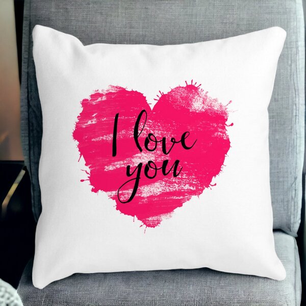 Perna Decorativa Patrata I Love You, 40x40 cm, Alba, Mata, Husa Detasabila, Burduf 15 Husa Detasabila