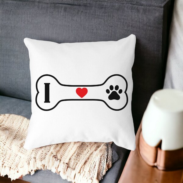 Perna Decorativa Patrata I love Doggos, 40x40 cm, Alba, Mata, Husa Detasabila, Burduf 15 Husa Detasabila
