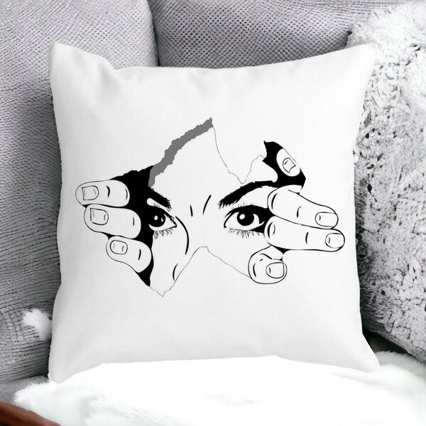 Perna Decorativa Patrata I see You, 40x40 cm, Alba, Mata, Husa Detasabila, Burduf 12 40x40 cm
