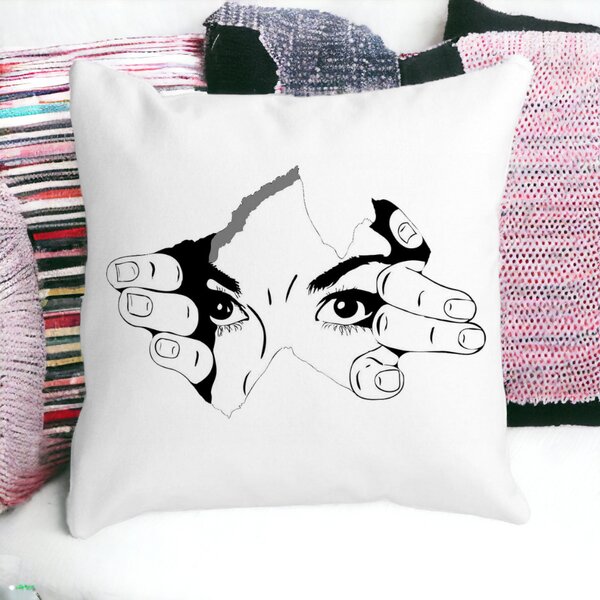 Perna Decorativa Patrata I see You, 40x40 cm, Alba, Mata, Husa Detasabila, Burduf 13 Alba