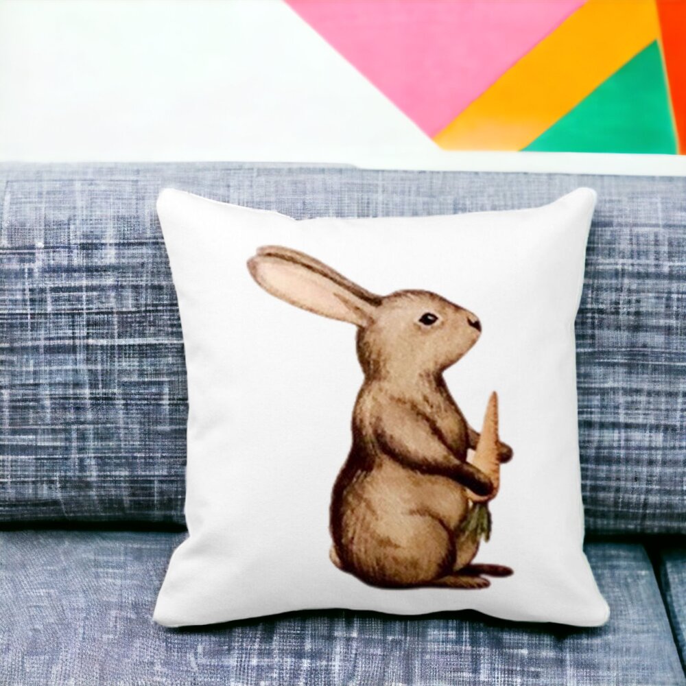 Perna Decorativa Patrata Iepuras, 40x40 cm, Alba, Mata, Husa Detasabila, Burduf 12 40x40 cm