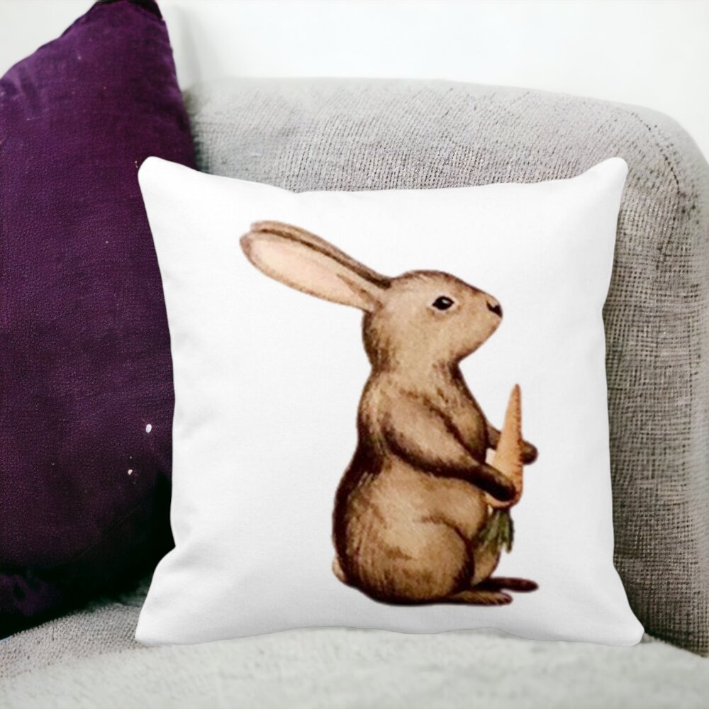 Perna Decorativa Patrata Iepuras, 40x40 cm, Alba, Mata, Husa Detasabila, Burduf 15 Husa Detasabila