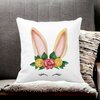 Perna Decorativa Patrata Iepuras Floral, 40x40 cm, Alba, Mata, Husa Detasabila, Burduf 18 Alba