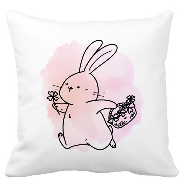 Perna Decorativa Patrata Iepuras Roz, 40x40 cm, Alba, Mata, Husa Detasabila, Burduf 13 Perna Decorativa Patrata Iepuras Roz