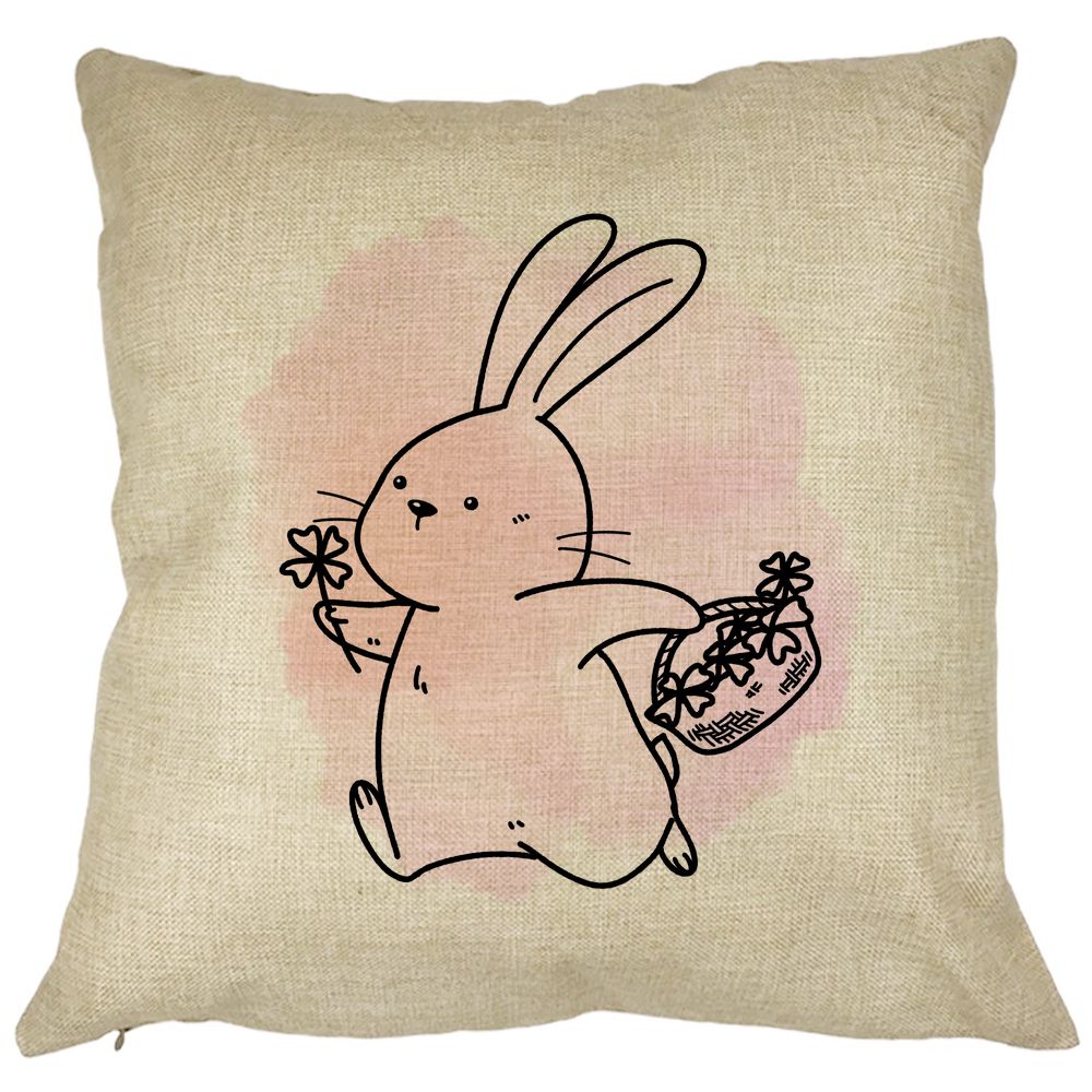 Perna Decorativa Patrata Iepuras Roz, 40x40 cm, Husa Detasabila, Burduf 7 Perna Decorativa Patrata Iepuras Roz