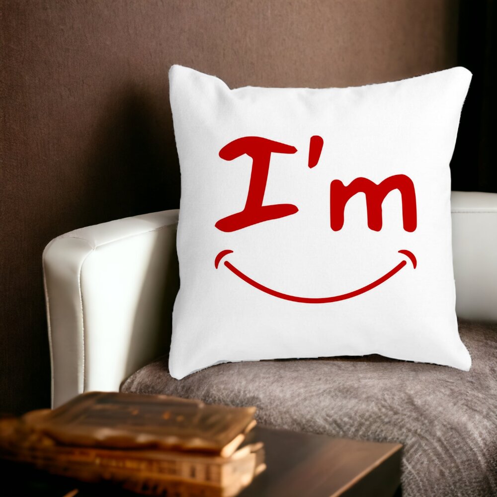 Perna Decorativa Patrata I'm Happy, 40x40 cm, Alba, Mata, Husa Detasabila, Burduf 12 40x40 cm