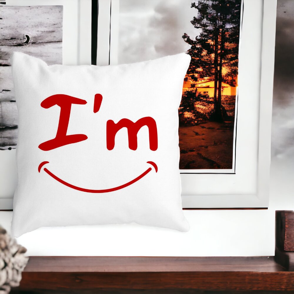Perna Decorativa Patrata I'm Happy, 40x40 cm, Alba, Mata, Husa Detasabila, Burduf 13 Alba