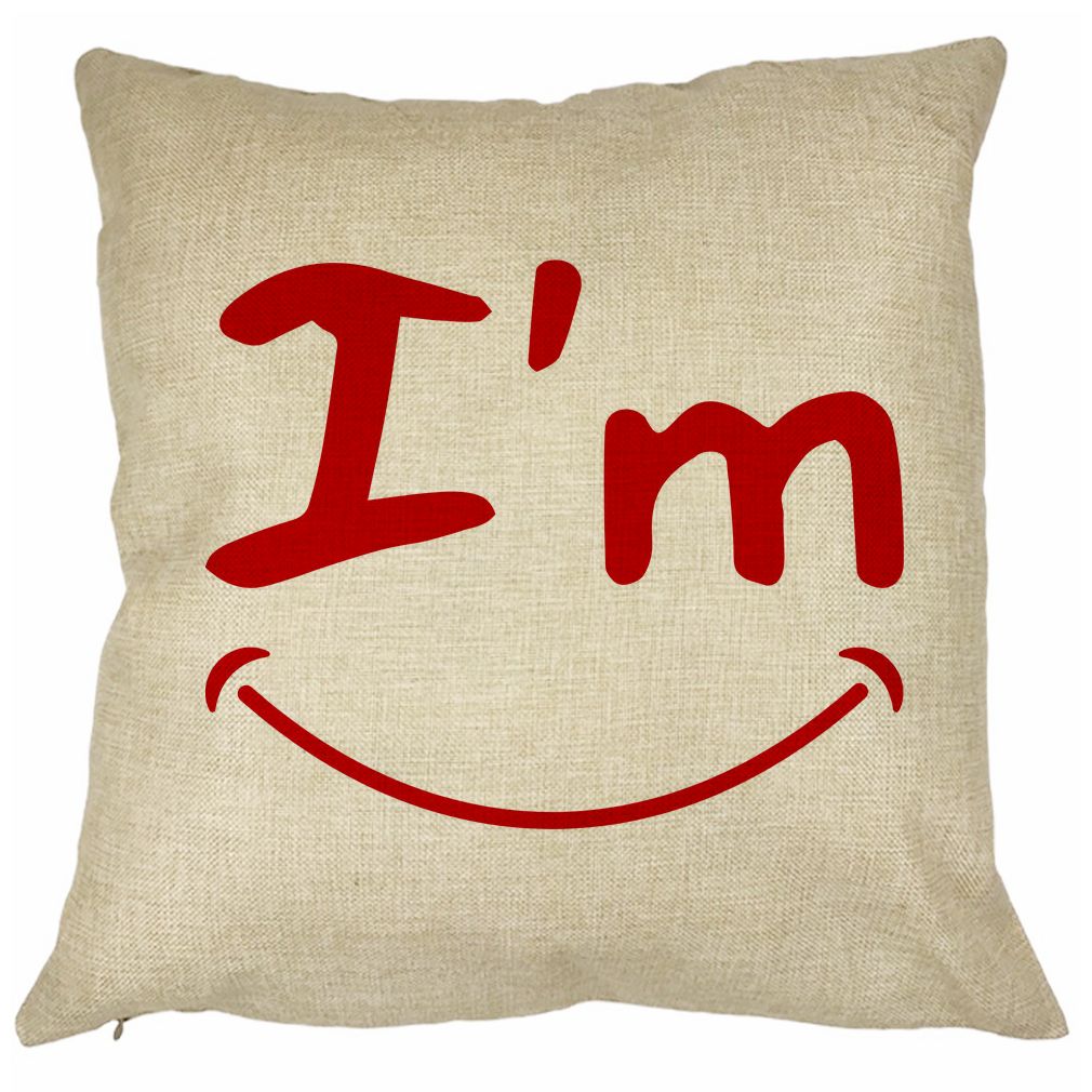 Perna Decorativa Patrata I'm Happy, 40x40 cm, Husa Detasabila, Burduf 19 Perna Decorativa Patrata I'm Happy