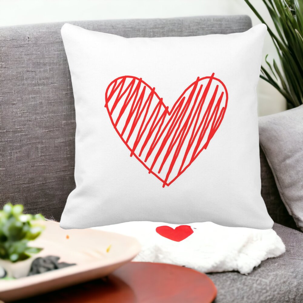 Perna Decorativa Patrata Inimioara, 40x40 cm, Alba, Mata, Husa Detasabila, Burduf 12 40x40 cm