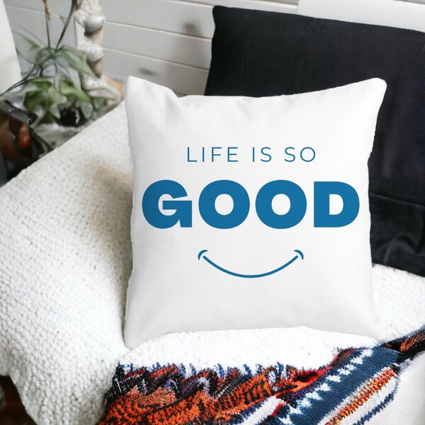 Perna Decorativa Patrata Life is So Good, 40x40 cm, Alba, Mata, Husa Detasabila, Burduf 12 40x40 cm