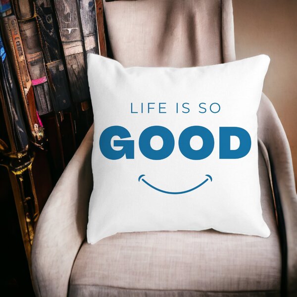 Perna Decorativa Patrata Life is So Good, 40x40 cm, Alba, Mata, Husa Detasabila, Burduf 15 Husa Detasabila