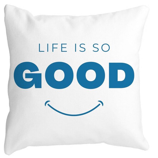 Perna Decorativa Patrata Life is So Good, 40x40 cm, Alba, Mata, Husa Detasabila, Burduf 11 Perna Decorativa Patrata Life is So Good