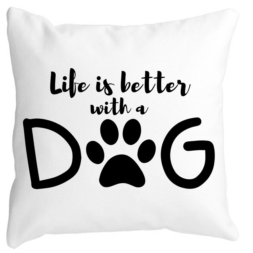 Perna Decorativa Patrata Life is better with a Dog, 40x40 cm, Alba, Mata, Husa Detasabila, Burduf 11 Perna Decorativa Patrata Life is better with a Dog