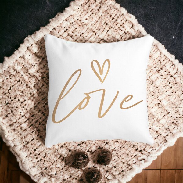 Perna Decorativa Patrata Love, 40x40 cm, Alba, Mata, Husa Detasabila, Burduf 12 40x40 cm