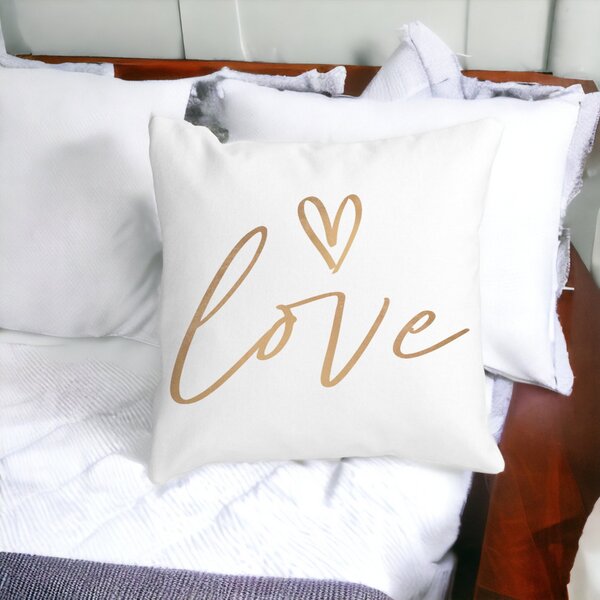 Perna Decorativa Patrata Love, 40x40 cm, Alba, Mata, Husa Detasabila, Burduf 13 Alba