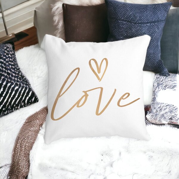 Perna Decorativa Patrata Love, 40x40 cm, Alba, Mata, Husa Detasabila, Burduf 14 Mata
