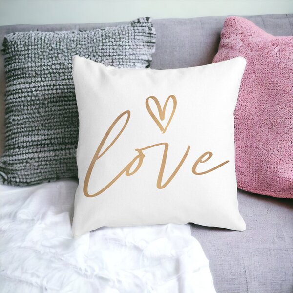 Perna Decorativa Patrata Love, 40x40 cm, Alba, Mata, Husa Detasabila, Burduf 15 Husa Detasabila