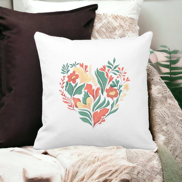 Perna Decorativa Patrata Love Flowers, 40x40 cm, Alba, Mata, Husa Detasabila, Burduf 12 40x40 cm