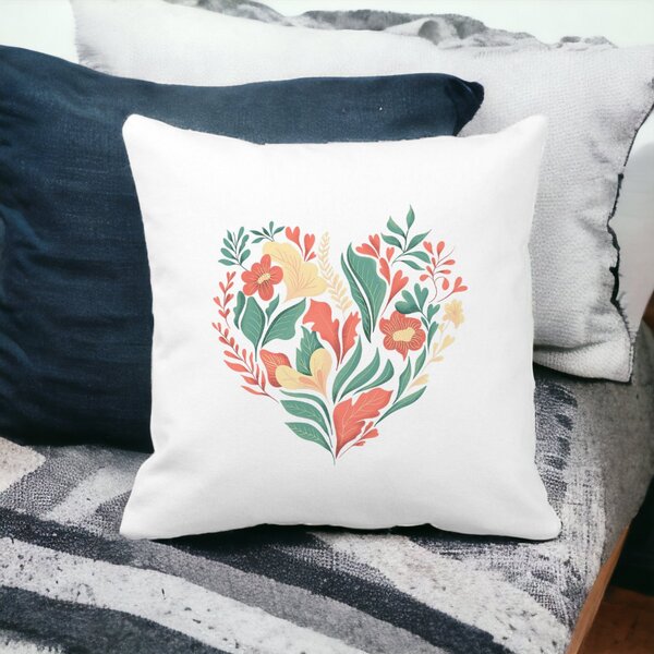 Perna Decorativa Patrata Love Flowers, 40x40 cm, Alba, Mata, Husa Detasabila, Burduf 13 Alba