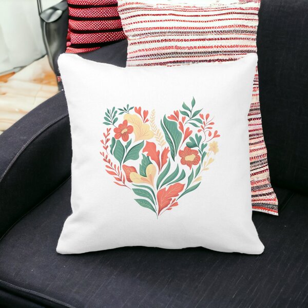 Perna Decorativa Patrata Love Flowers, 40x40 cm, Alba, Mata, Husa Detasabila, Burduf 14 Mata