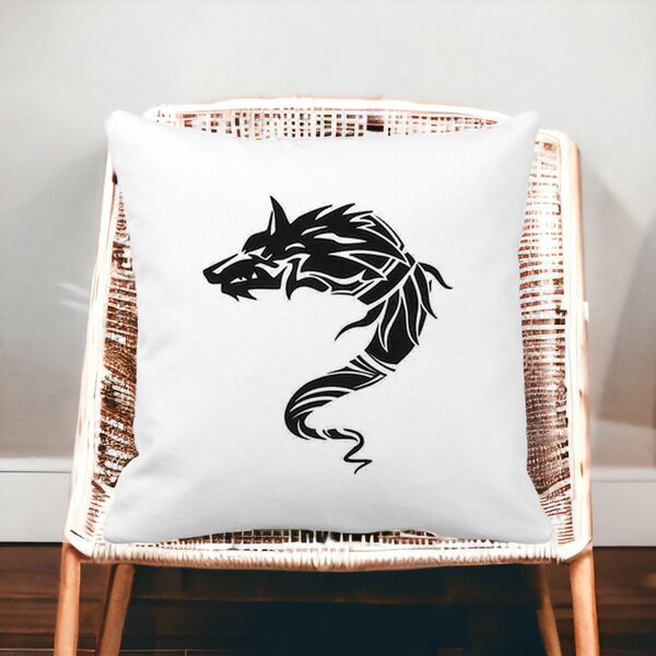Perna Decorativa Patrata Lup Dacic, 40x40 cm, Alba, Mata, Husa Detasabila, Burduf 12 40x40 cm