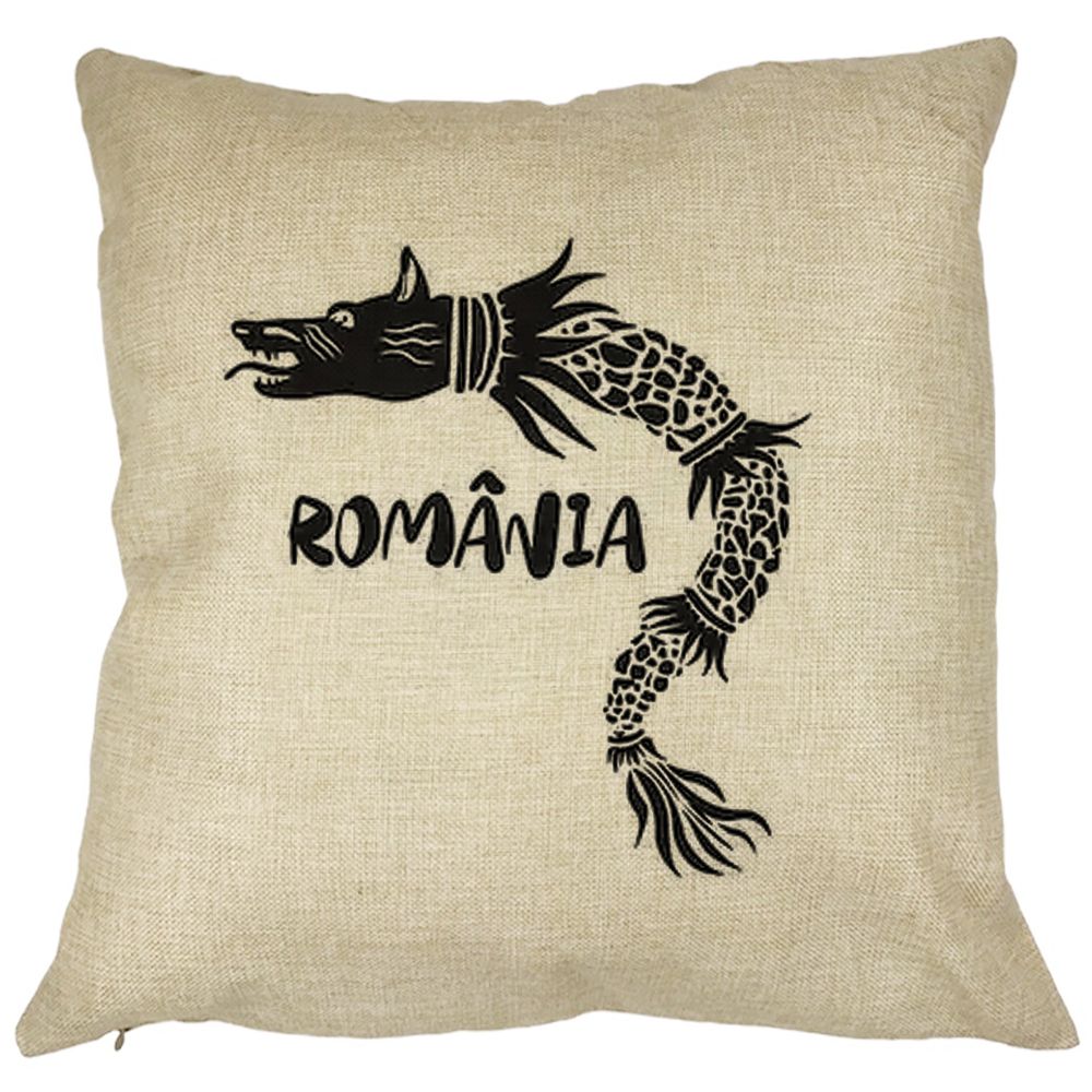 Perna Decorativa Patrata Lup Dacic Romania, 40x40 cm, Husa Detasabila, Burduf 7 Perna Decorativa Patrata Lup Dacic Romania