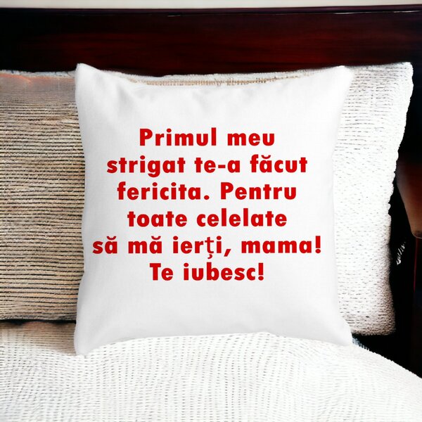 Perna Decorativa Patrata Mama Te Iubesc 2,40x40 cm, Alba, Mata, Husa Detasabila, Burduf 15 Husa Detasabila