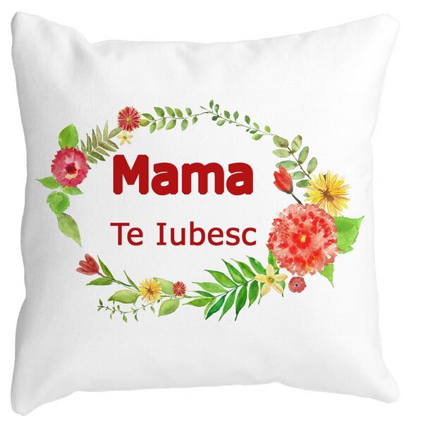 Perna Decorativa Patrata Mama Te Iubesc, 40x40 cm, Alba, Mata, Husa Detasabila, Burduf 13 Perna Decorativa Patrata Mama Te Iubesc