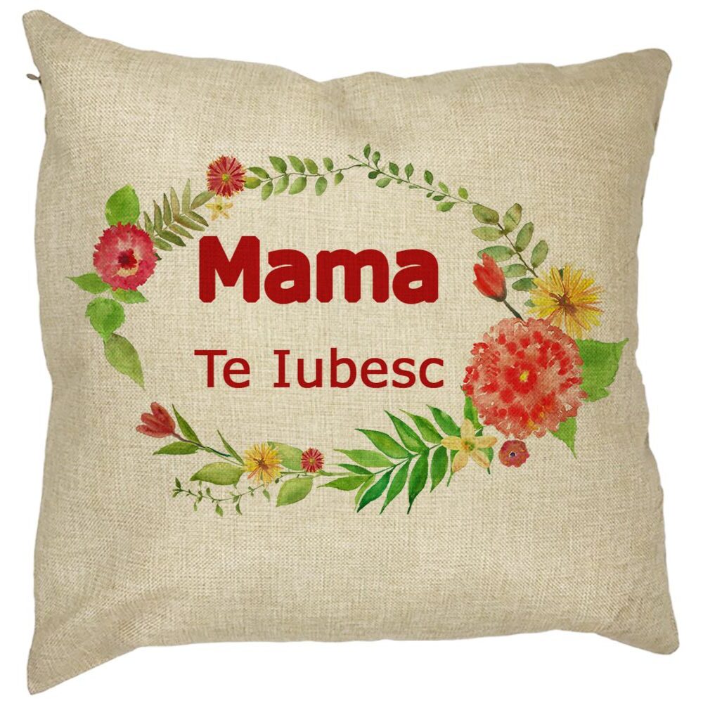 Perna Decorativa Patrata Mama Te Iubesc, 40x40 cm, Husa Detasabila, Burduf 13 Perna Decorativa Patrata Mama Te Iubesc