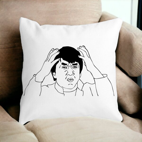 Perna Decorativa Patrata Meme WHAT?, 40x40 cm, Alba, Mata, Husa Detasabila, Burduf 14 Mata