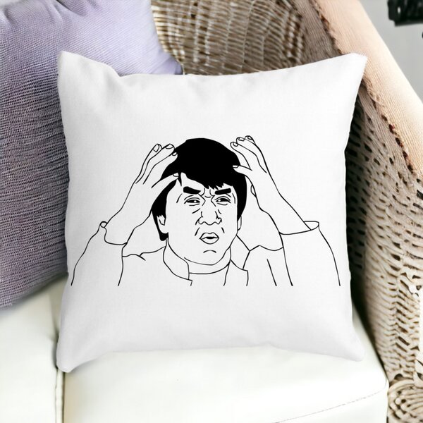 Perna Decorativa Patrata Meme WHAT?, 40x40 cm, Alba, Mata, Husa Detasabila, Burduf 15 Husa Detasabila