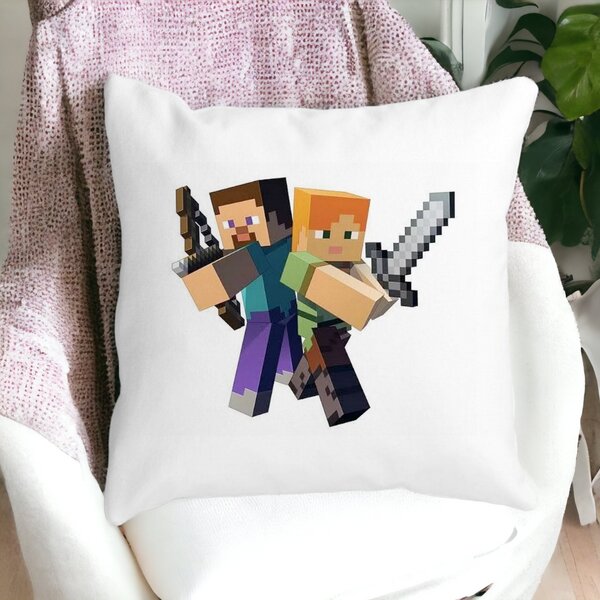 Perna Decorativa Patrata Minecraft, 40x40 cm, Alba, Mata, Husa Detasabila, Burduf 12 40x40 cm
