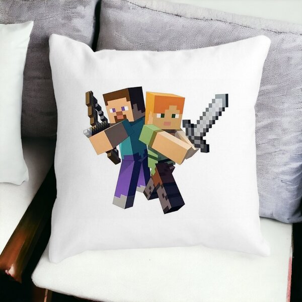 Perna Decorativa Patrata Minecraft, 40x40 cm, Alba, Mata, Husa Detasabila, Burduf 13 Alba