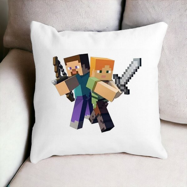 Perna Decorativa Patrata Minecraft, 40x40 cm, Alba, Mata, Husa Detasabila, Burduf 15 Husa Detasabila