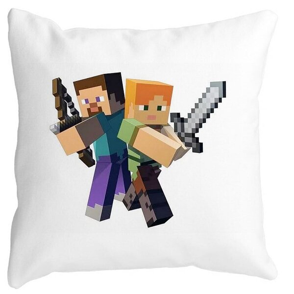 Perna Decorativa Patrata Minecraft, 40x40 cm, Alba, Mata, Husa Detasabila, Burduf 11 Perna Decorativa Patrata Minecraft