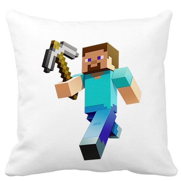 Perna Decorativa Patrata Minecraft Mining Steve, 40x40 cm, Alba, Mata, Husa Detasabila, Burduf 11 Perna Decorativa Patrata Minecraft Mining Steve