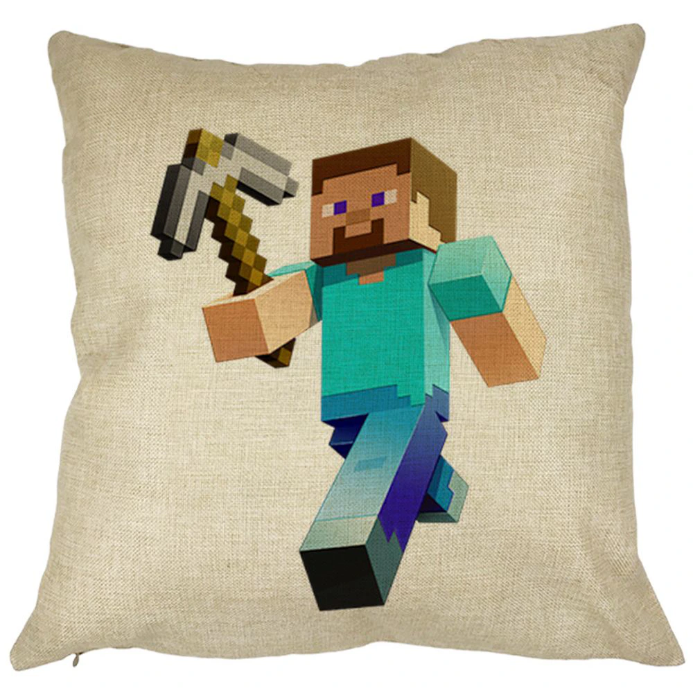 Perna Decorativa Patrata Minecraft Mining Steve, 40x40 cm, Husa Detasabila, Burduf 11 Perna Decorativa Patrata Minecraft Mining Steve