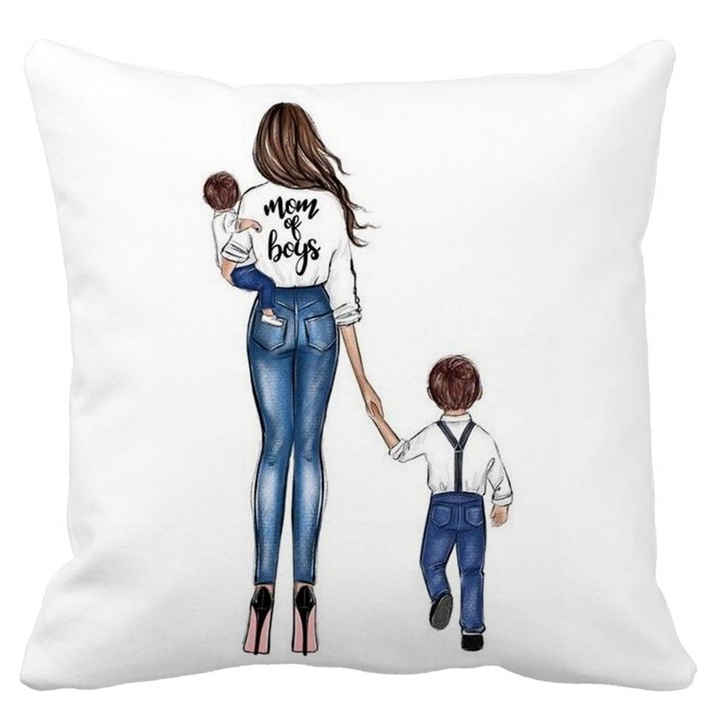 Perna Decorativa Patrata Mom of Boys, 40x40 cm, Alba, Mata, Husa Detasabila, Burduf 11 Perna Decorativa Patrata Mom of Boys