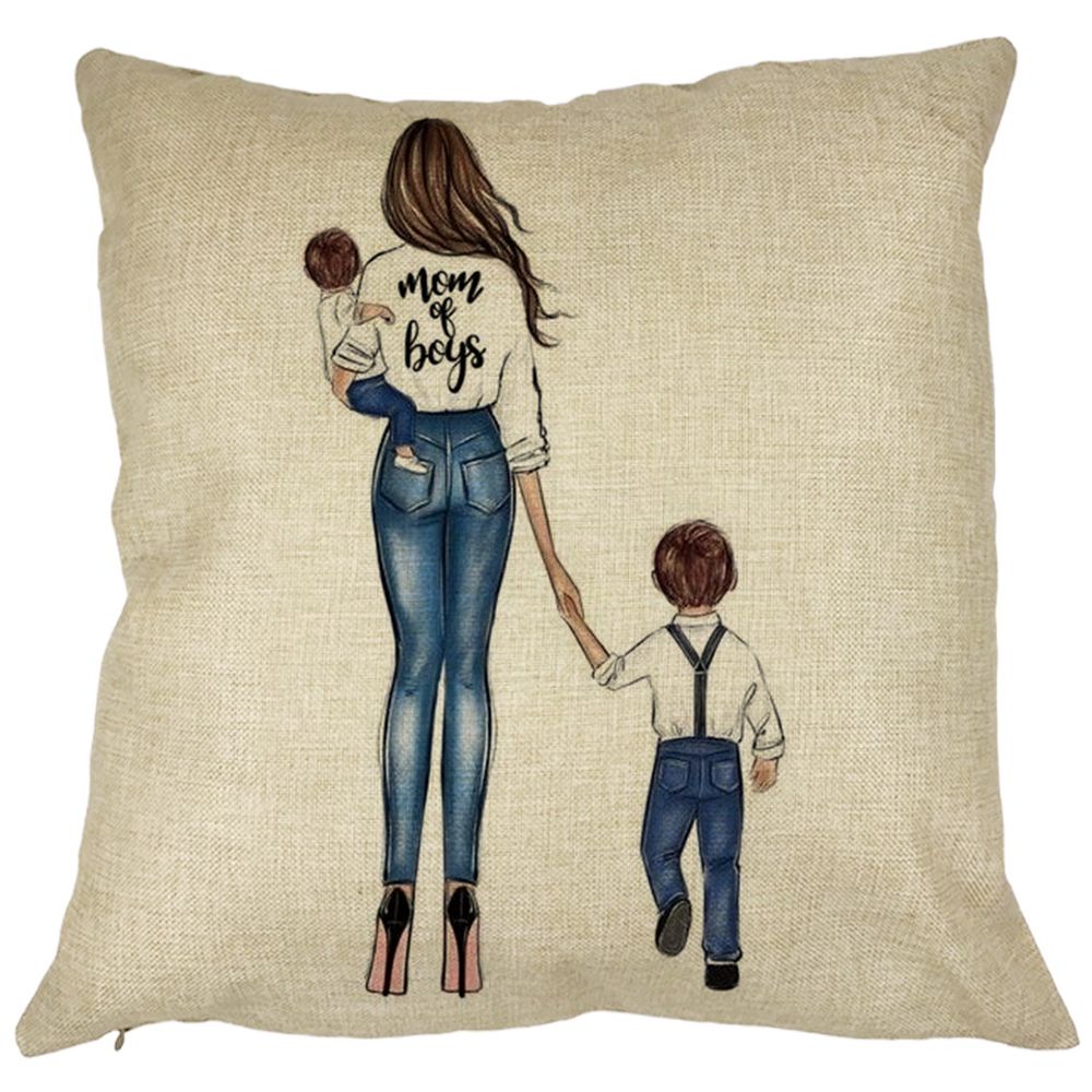 Perna Decorativa Patrata Mom of Boys, 40x40 cm, Husa Detasabila, Burduf 11 Perna Decorativa Patrata Mom of Boys