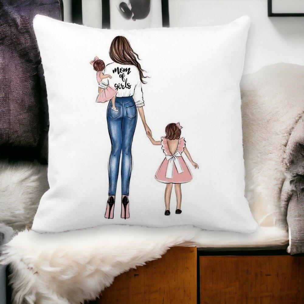 Perna Decorativa Patrata Mom of Girls, 40x40 cm, Alba, Mata, Husa Detasabila, Burduf 12 40x40 cm