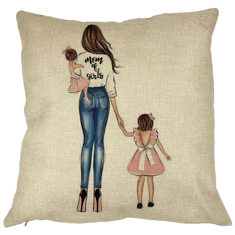 Perna Decorativa Patrata Mom of Girls, 40x40 cm, Husa Detasabila, Burduf 13 Perna Decorativa Patrata Mom of Girls
