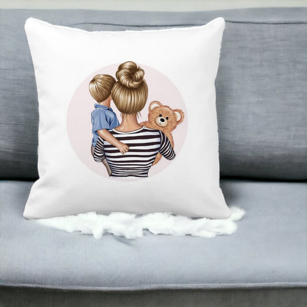 Perna Decorativa Patrata Mommy's Boy, 40x40 cm, Alba, Mata, Husa Detasabila, Burduf 12 40x40 cm