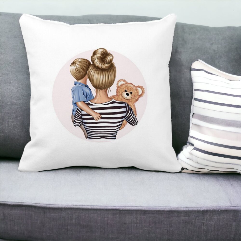Perna Decorativa Patrata Mommy's Boy, 40x40 cm, Alba, Mata, Husa Detasabila, Burduf 13 Alba