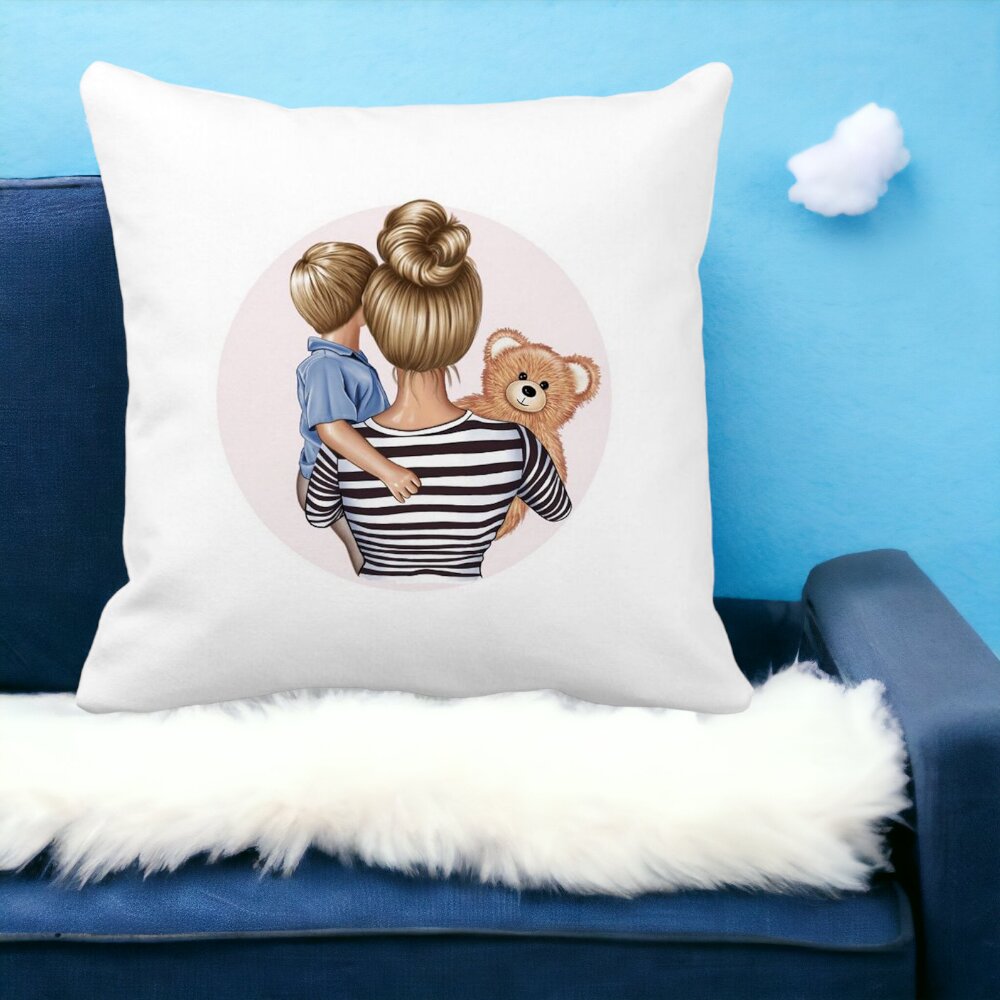 Perna Decorativa Patrata Mommy's Boy, 40x40 cm, Alba, Mata, Husa Detasabila, Burduf 15 Husa Detasabila
