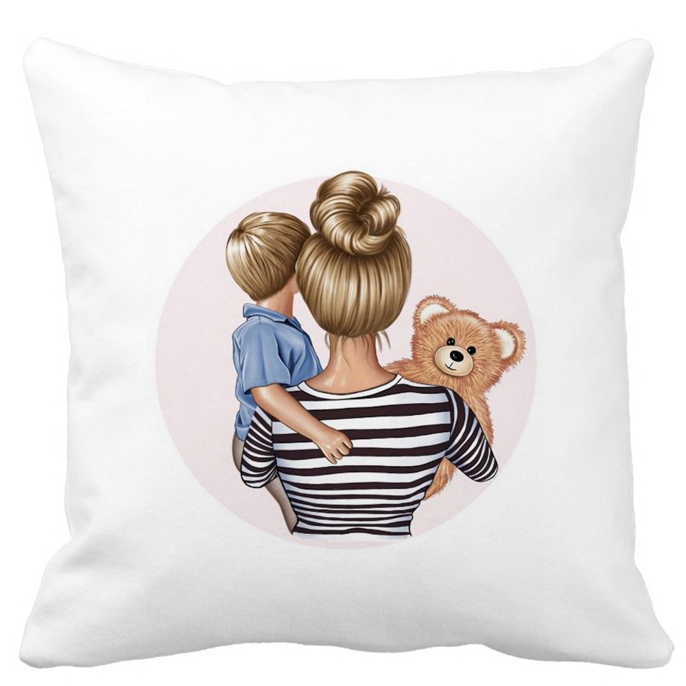 Perna Decorativa Patrata Mommy's Boy, 40x40 cm, Alba, Mata, Husa Detasabila, Burduf 11 Perna Decorativa Patrata Mommy's Boy